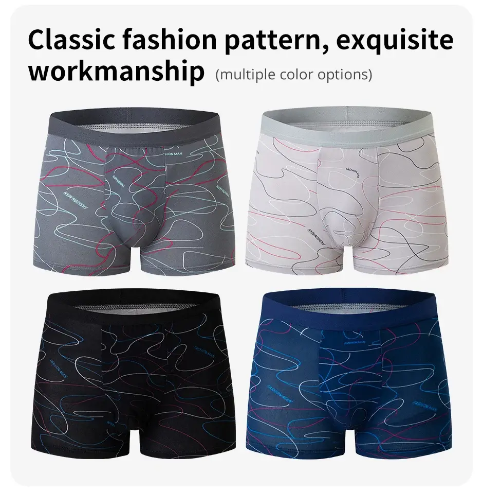 Cueca boxer com estampa de moda masculina de 4 peças, cueca boxer respirável para adolescentes, roupa íntima confortável plus size até 6XL. — image 5