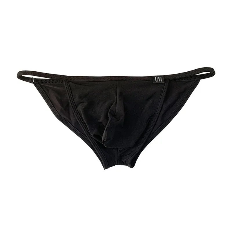 Cuecas sexy masculinas ultrafinas de seda gelo cuecas dupla divisão biquíni com buracos personalizado u-convexo design calcinha