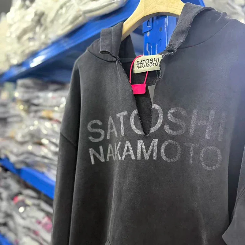 26SS Autumn Winter New Arrival Satoshi Nakamoto Hooded Sweatshirts Destructo Studded Washed Cotton Hooded Unisex Pullover — image 26