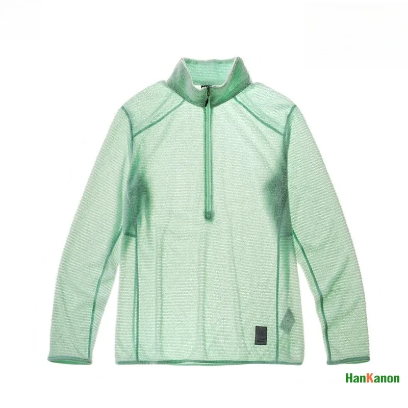 Moletom masculino com gola alta e meio zíper, camada base versátil de lã de ar para acampamento ao ar livre, caminhadas, ciclismo