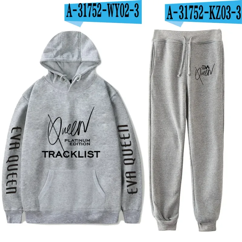 Hip hop confortável eva rainha impressão moletom moletom terno hoodies + calças terno meninos/meninas 2 peça conjunto roupas — image 31