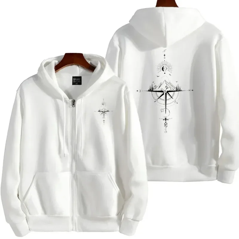 Vintage bússola impressão zip hoodies para homens de alta qualidade com capuz manga longa pulôver inverno diário casual esportes topos roupas masculinas — image 5