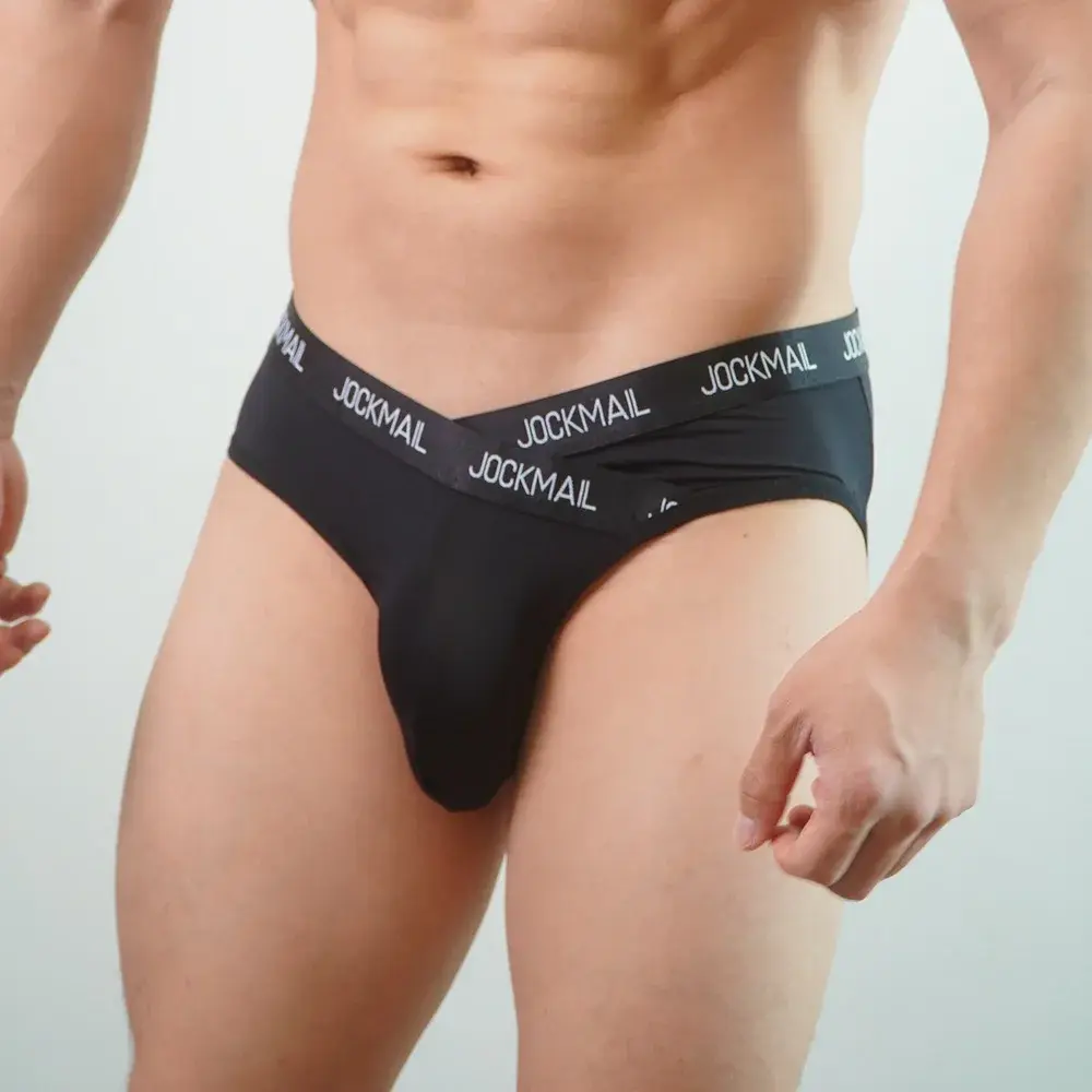 Jockmail Mens Underwear Low Waist Sexy Letter Sports Breathable Summer Ice Silk Briefs Malaking Bag Nylon Solid na Kulay na Panti ng Lalaki — image 8