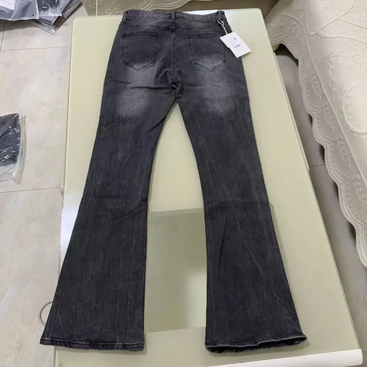 Men's Boot Cut Denim Jeans Gray Black High-Quality Cotton Pants Classic Slim Stretch Flared Trousers — image 6