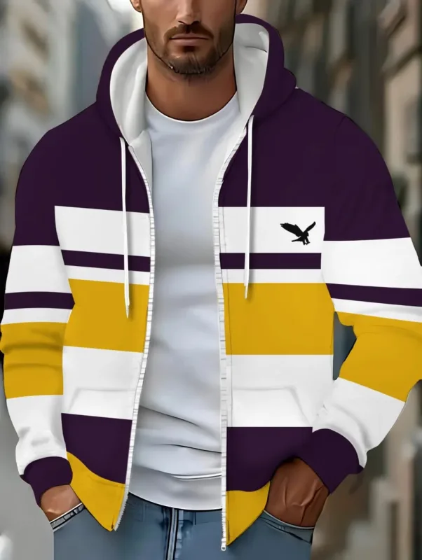 Hoodies for Man Striped Print Full Zip Sweatshirt Outdoor Wear Man Hoodie Fashion Casual Loose Sports Tops Pullover Man Clothing — image 24