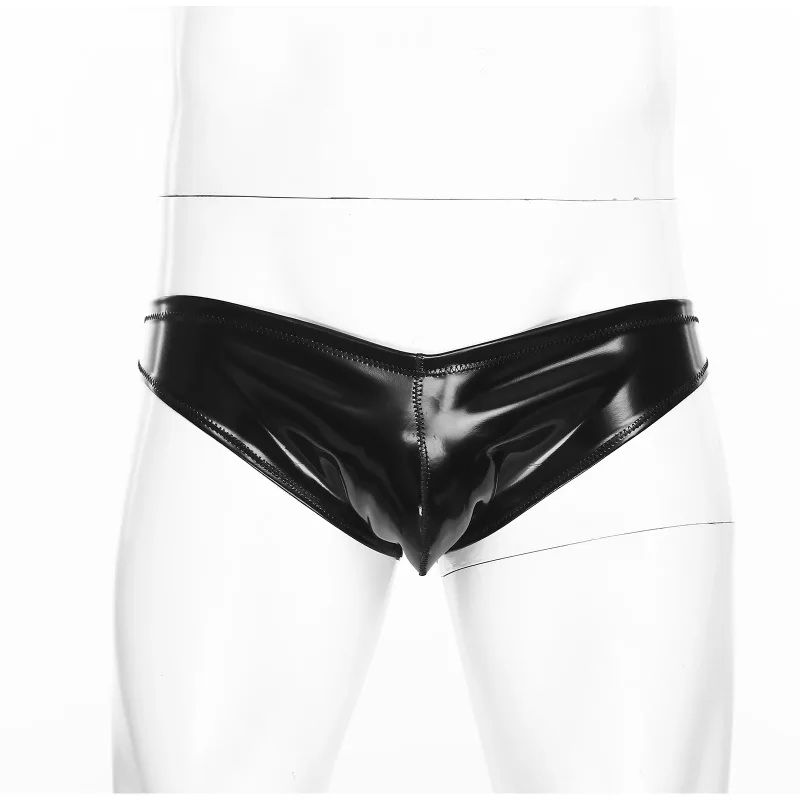 Mens Glossy Latex Briefs Patent Leather Panties Wet Look Bulge Pouch Boxer Briefs Shiny Swimwear Underpants Underwear Lingerie — image 3