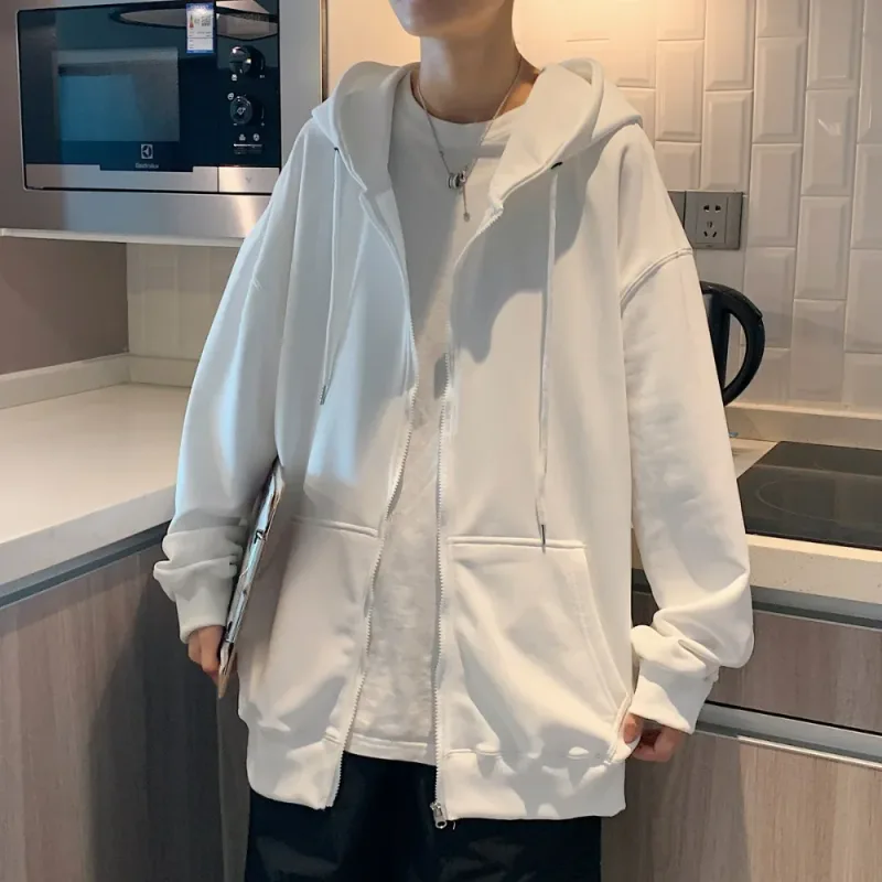 Moda masculina com capuz cardigan outono moletom com capuz cor sólida jaqueta clássica manga longa com zíper casaco casual roupas masculinas — image 5