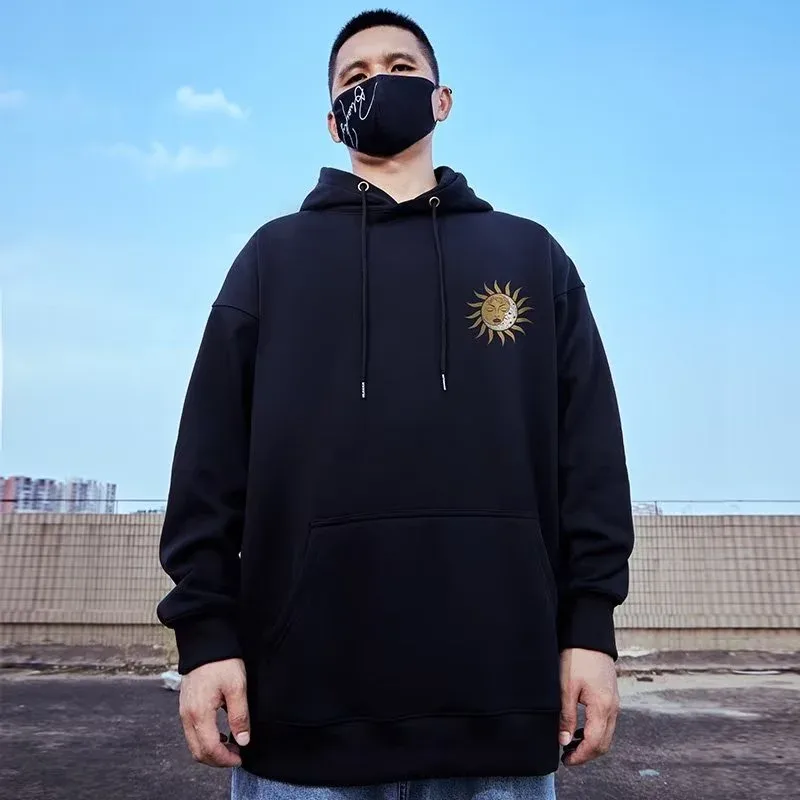 M-8XL oversized hoodies masculino americano sol lua flor impressão oversized hoodie solto moletom com capuz grande estudante — image 6