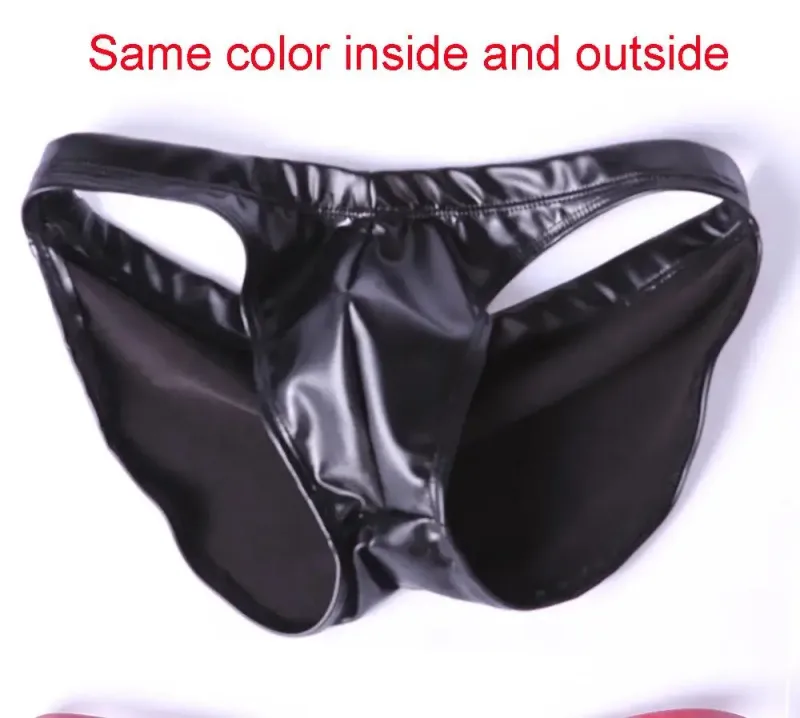 Oil Glossy Swimming Briefs PU Lather Elastic Low-rise Buttocks-Lifting Slip Bikini Shirring Crotch Seam Underwear Bathing Shorts — image 16