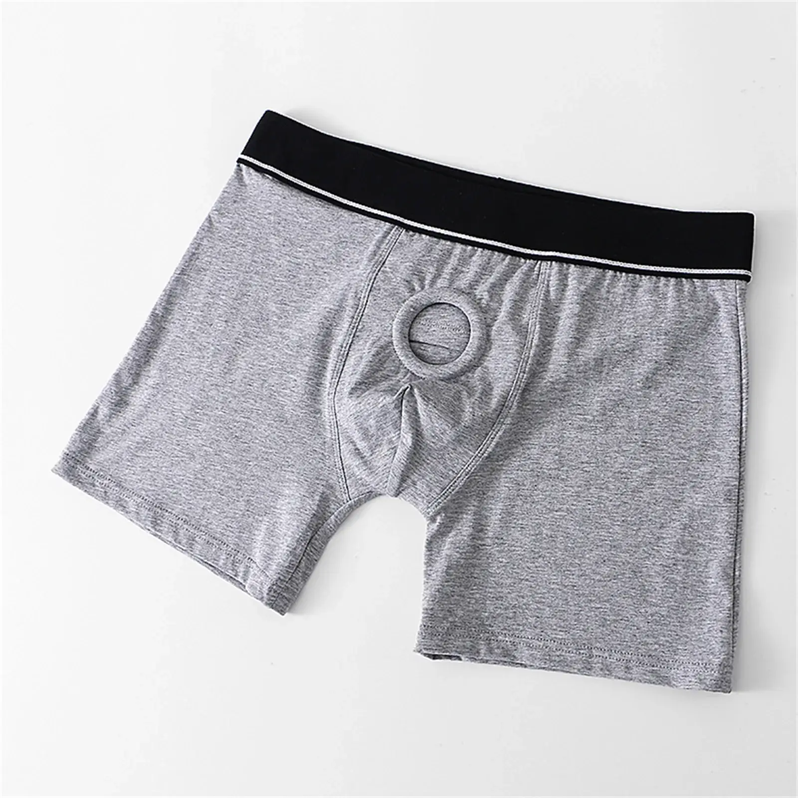Anel peniano masculino sexy jock buraco boxers cockring homem shorts roupa interior calcinha de algodão bolsa aberta cuecas longas boxershorts — image 5