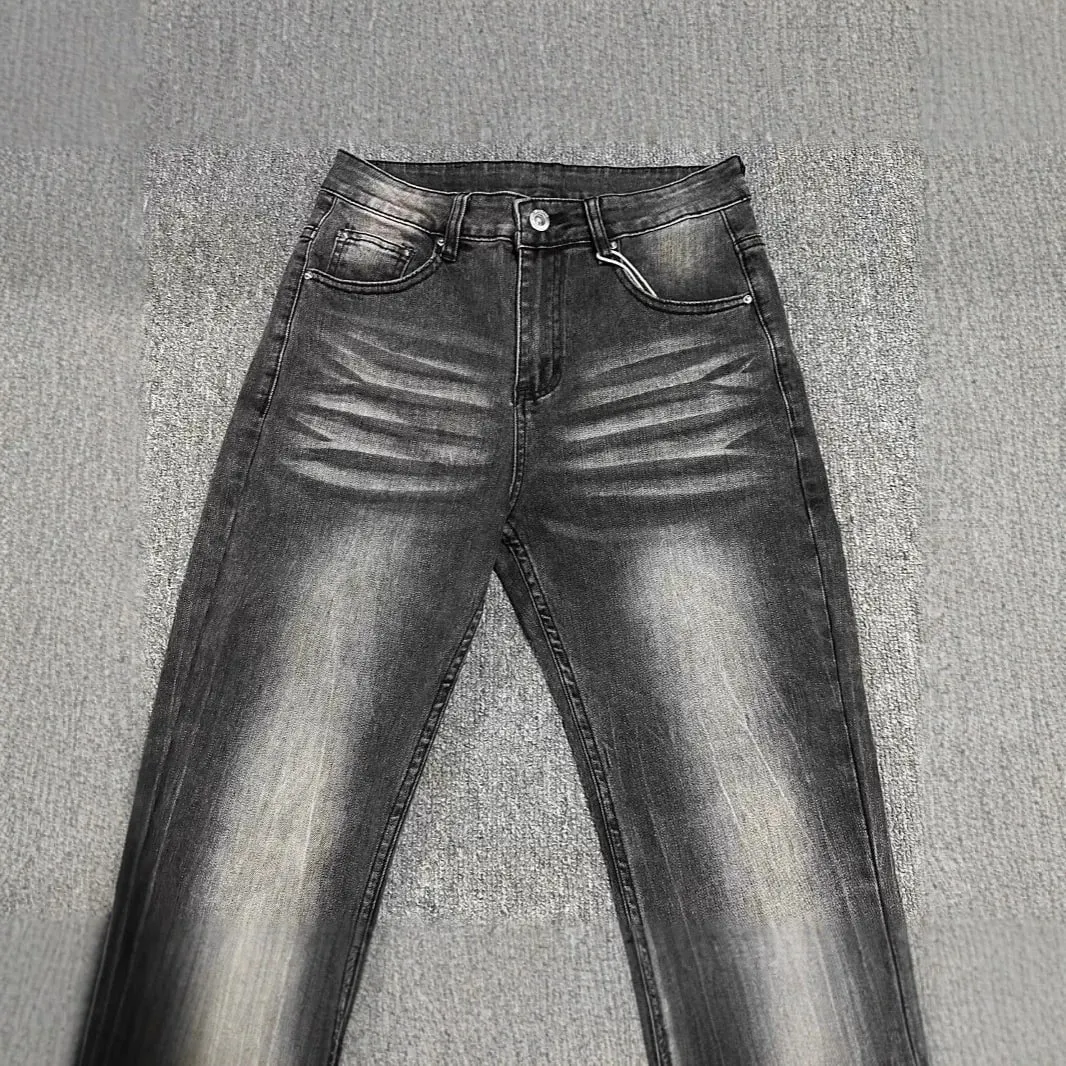 Men's Boot Cut Denim Jeans Gray Black High-Quality Cotton Pants Classic Slim Stretch Flared Trousers — image 3