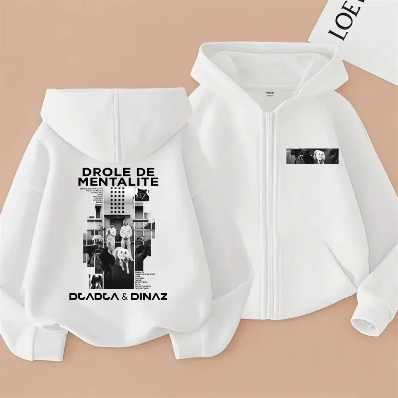 Rapper Djadja & Dinaz Drôle De Mentalité Album Zipper Hoodie Men Women Fashion Vintage Hoodies Male Casual Zip Up Jacket Coat
