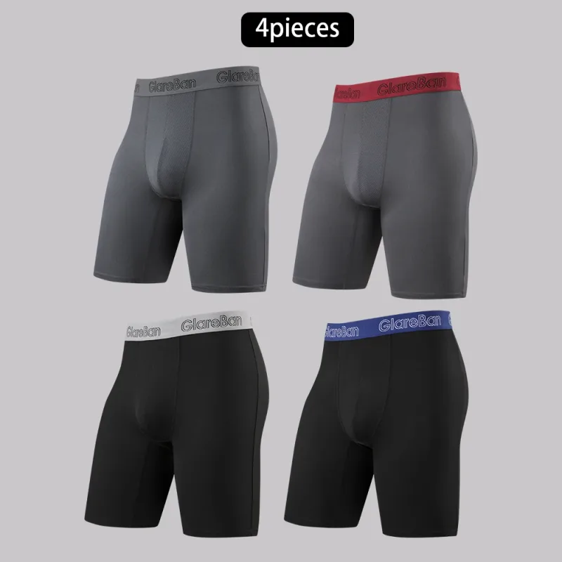 4 Pieces Mixed Colors Quick-Dry Long Leg Boxer Briefs Underpants Underwear For Home And Sports Hight Quality Male Panties Pants — image 39