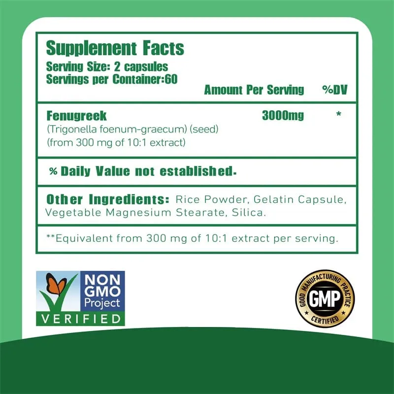 Fenugreek 3000MG - Suitable for Breastfeeding Mothers Breast Development Improved Circulation - Rich in Protein and Vitamins