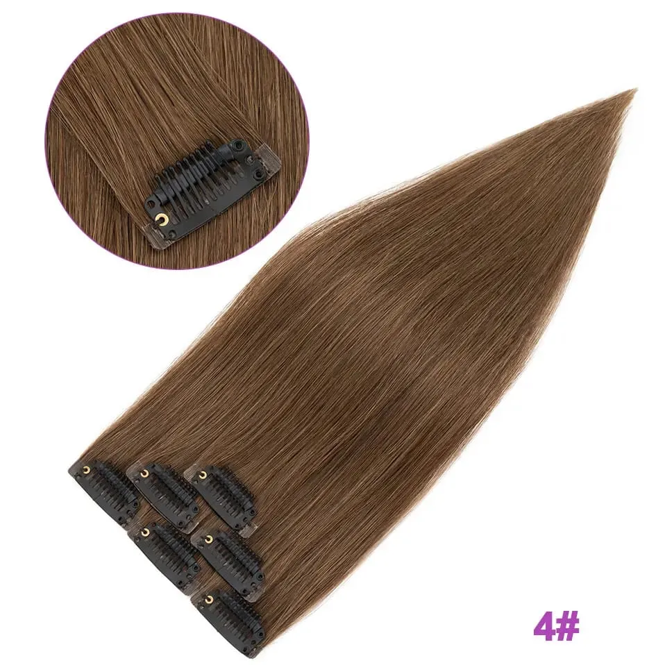 S-noilite Seamless PU Thin Weft 6Pcs Clip in Hair Extensions Real Human Hair Straight Soft Silk Clip in Extensions for Women