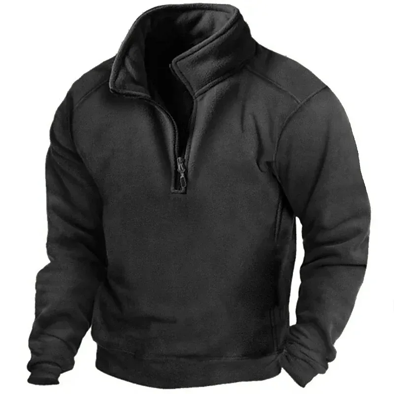 2026 moletom masculino meio zíper outono gola solta cor sólida pulôver novo homem tendência casual exército verde hoodies — image 1