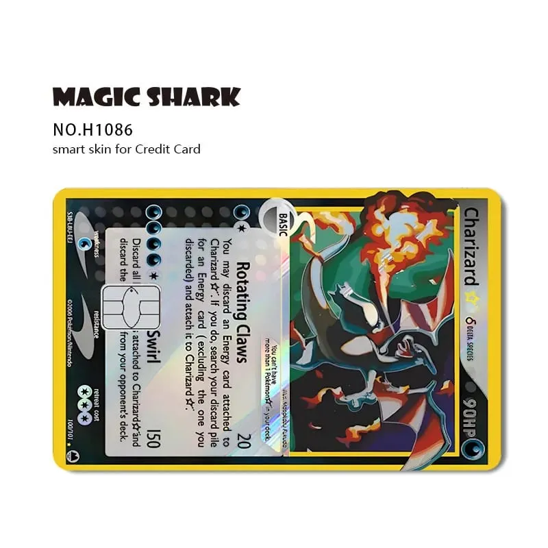 Magic Shark Mew Charizard EX Eevee Gengar Pikachu TCG כרטיס הולוגרפי לייזר מדבקה לסרטי עור לכרטיס אשראי בנקאי — image 24