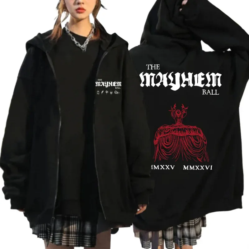 Lady Gaga The MAYHEM Ball Red Dress Zip Up Hoodies Fashion Pop Music Cardigan Sweatshirt Loose Fleece Casual Men Women Jackets — image 3