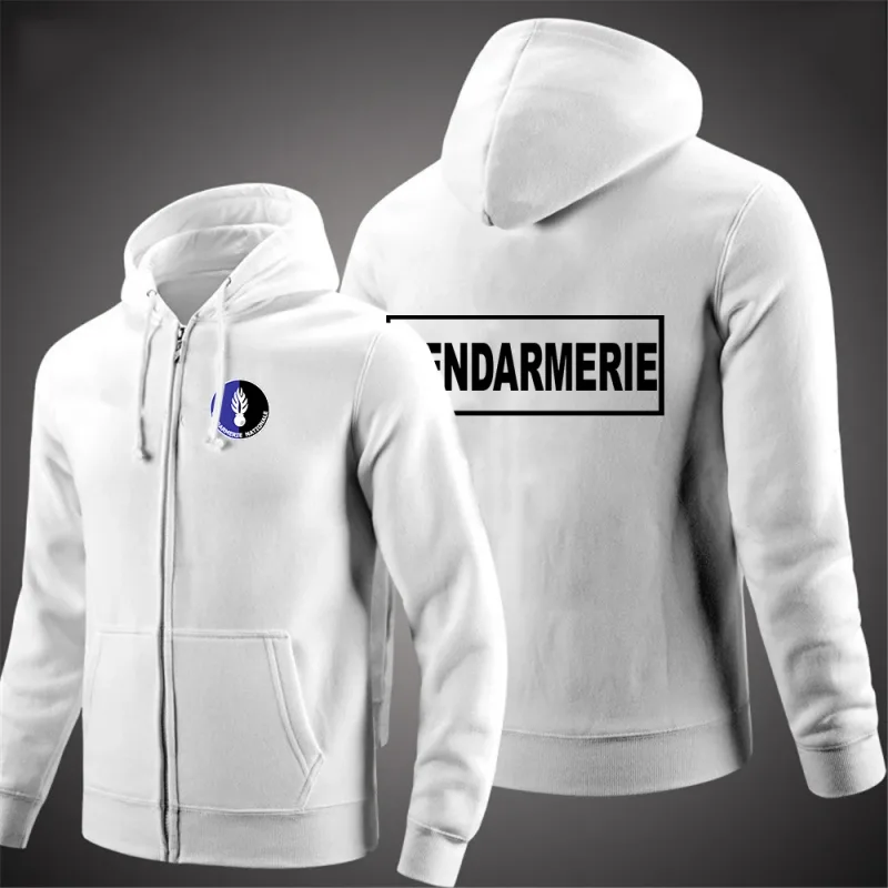 2025 Spring Autumn French Gendarmerie Logo Printed Solid Color Simplicity Hoodies Men's Popular Cardigan Streetwear Jacket Coats