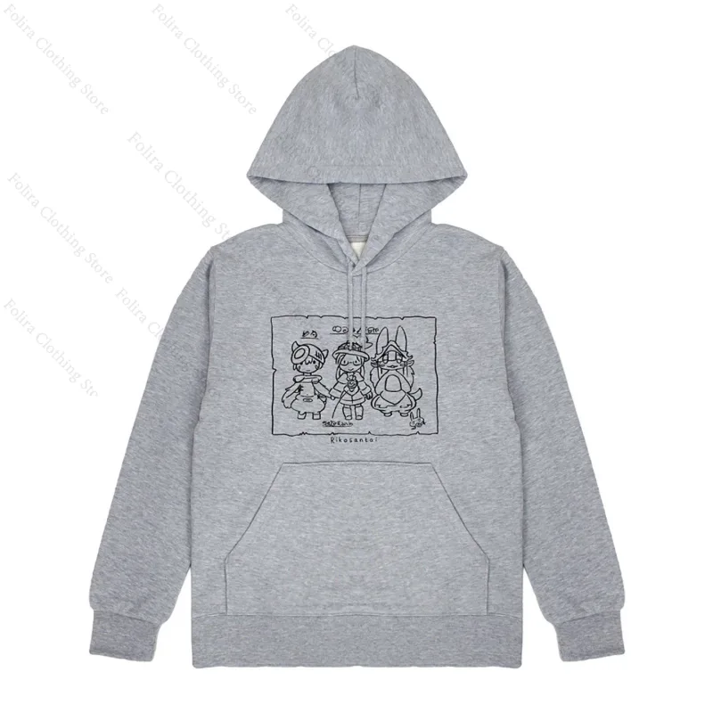 Anime Made in Abyss Series Print Hoodie cinza preto com capuz para homens e mulheres manga comprida tops moletom com capuz