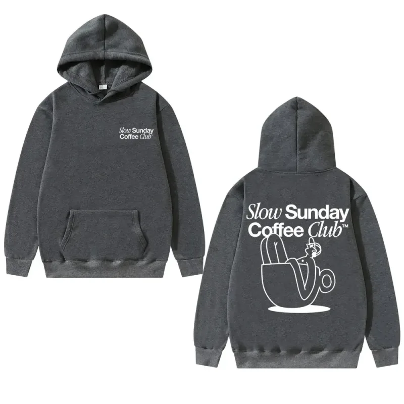 Unisex Slow Sunday Coffee Club Hoodie Pullover Funny Meme Vintage Casual Streetwear tröja, flera färger tillgängliga — image 5