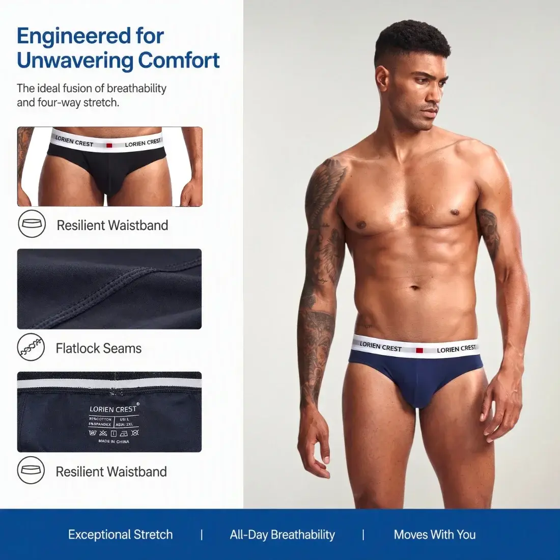 3Pcs Low Waist Men's Cotton Briefs, No‑Fly U‑Pouch Sports Underwear, Sexy Elastic Breathable Daily Underpants Male — image 4