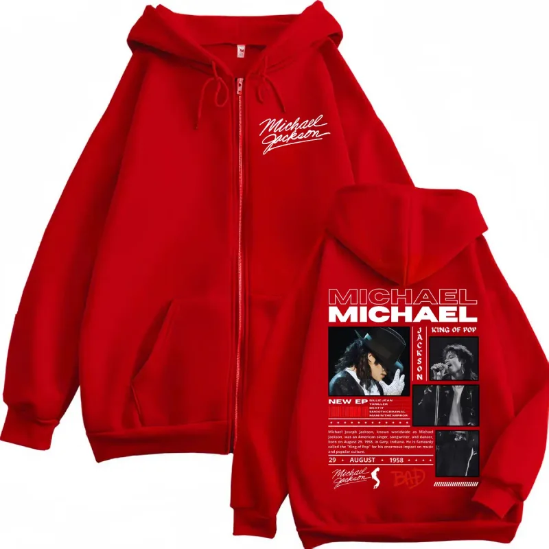 Cantor michael jackson clássico zíper hoodies rock moda vintage zip up pullovers masculino feminino casual manga comprida camisolas — image 4