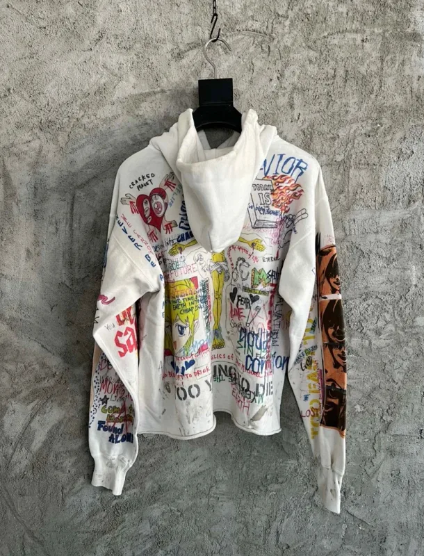24FW SAINT Vintage Angel Printed Distressed Women Men Hooded Sweatshirt Hoodies Oversized Men Casual Cotton Pullover Hoodie — image 13