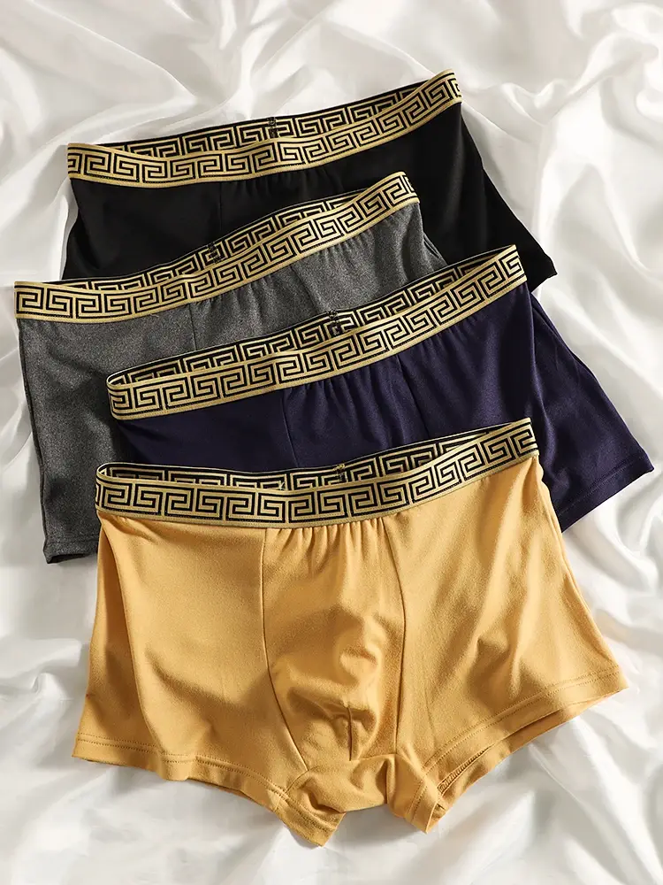 4PCS Trendy Men's Light Luxury Underwear: Four Color Combinations, Comfortable, Elastic and Unique Belt Design Men's Underwear