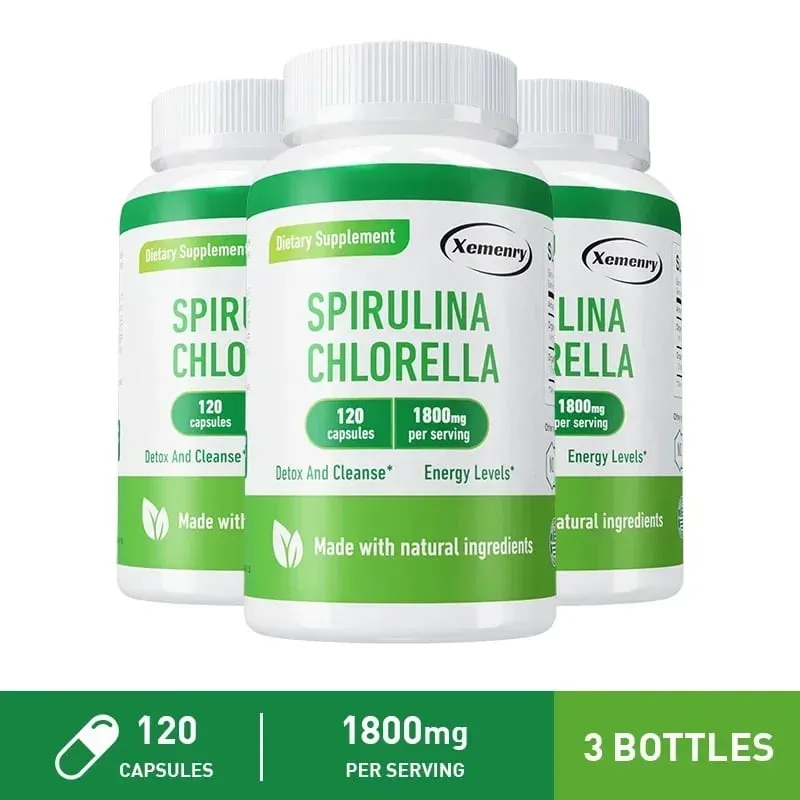 Spirulina Chlorella kapszula - Támogatja a szív- és érrendszeri és az immunrendszer egészségét Erőteljes antioxidáns
