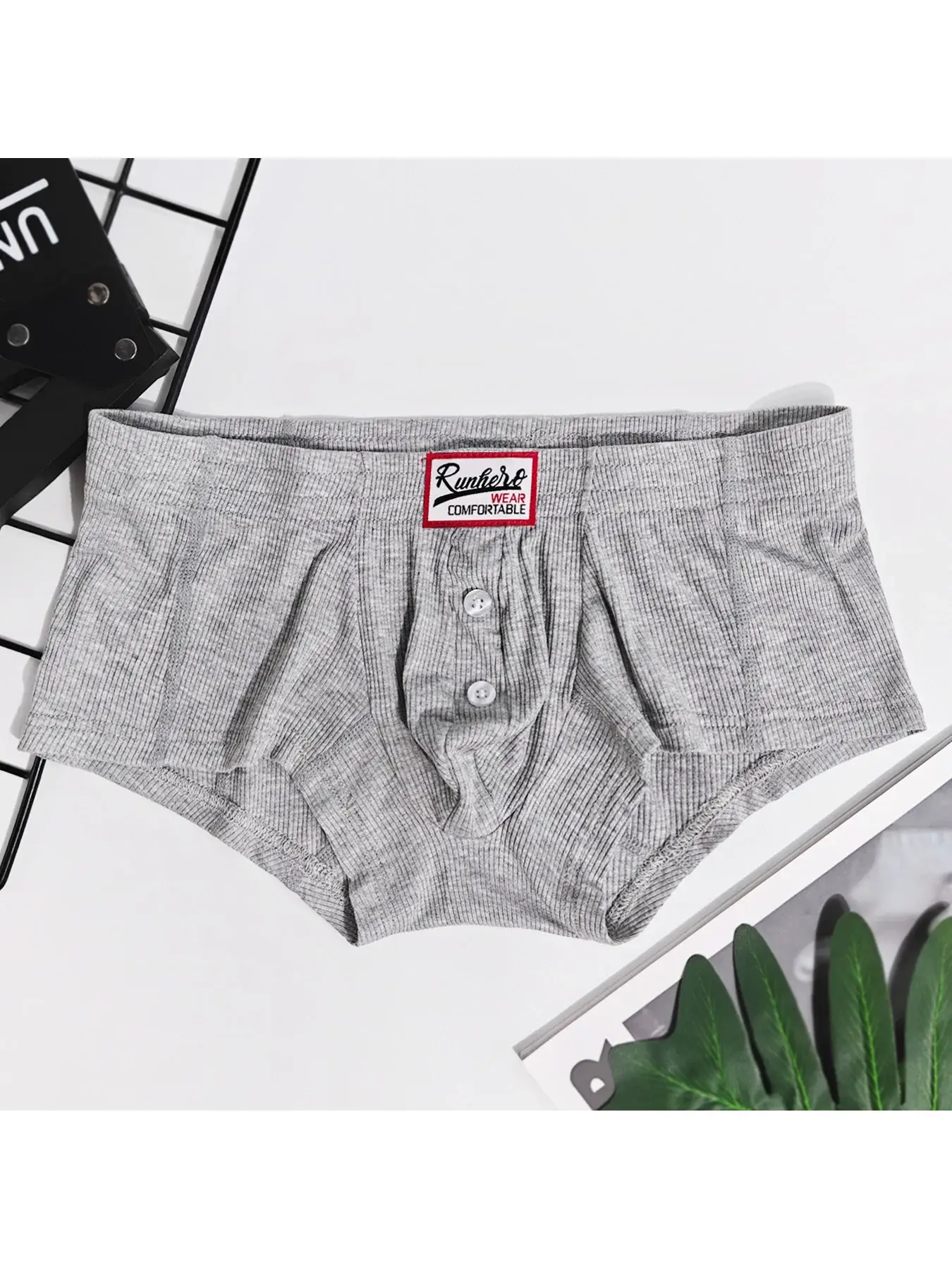 Men's Flat Underwear, Made of Synthetic Viscose, High Elasticity, Raised, Button Decoration, Comfortable Slim Fit Solid Color — image 3