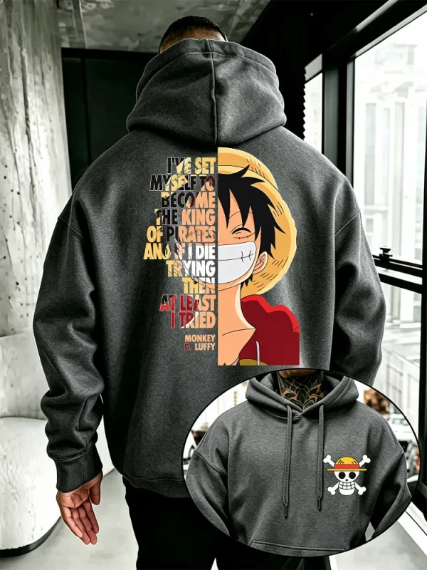 One Piece Anime Hoodie Monkey D Luffy Quote Print Streetwear Unisex Herr Dam Oversized Casual Sweatshirts Långärmade — image 4