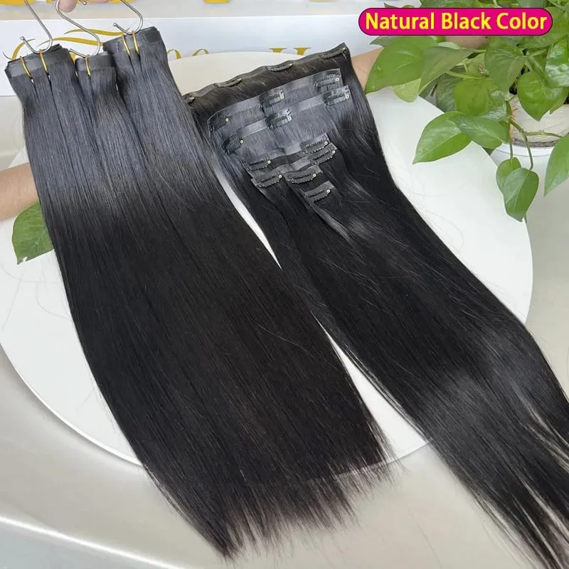 Bone Straight Clip In Emberi Hajhosszabbítás Feldolgozatlan nyers Hajhosszabbítás Teljes fejű Seamless Clip Ins Hosszabbító 100g/7db — image 2