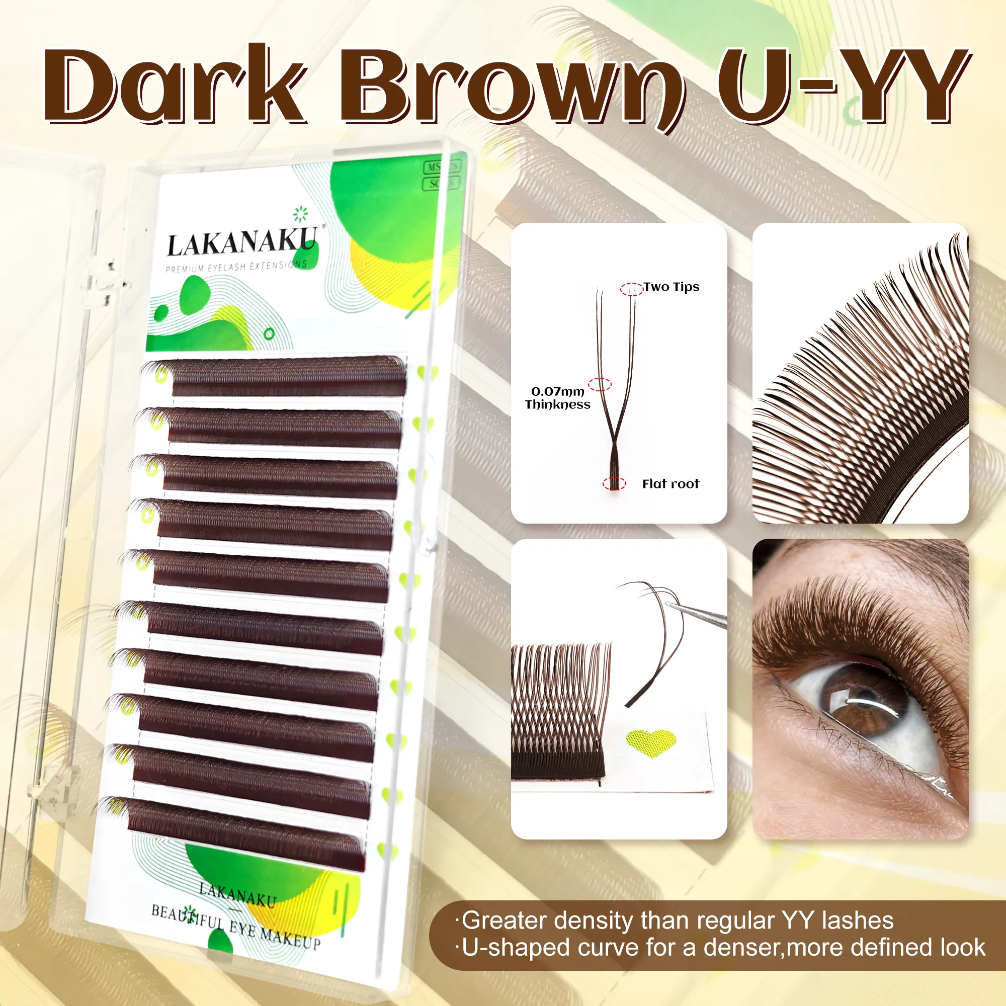 Σκούρο καφέ U Shape YY Lashes Brown Premade Eye Lashes Extensions Fio U 2D Clover Cilios — image 2