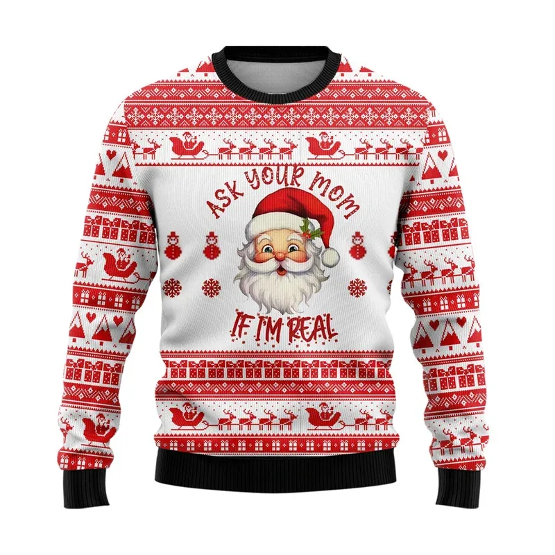 3D Printed Cartoon Santa Claus Sweatshirt For Men Merry Christmas Pattern Hoodies Casual Harajuku Loose Tops Round Neck Pullover — image 7