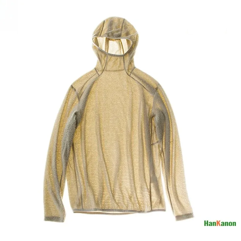 Camiseta masculina leve com capuz Thermolite® com capuz térmico de manga comprida para caminhadas, camping e ciclismo, antiestática e antibolinhas