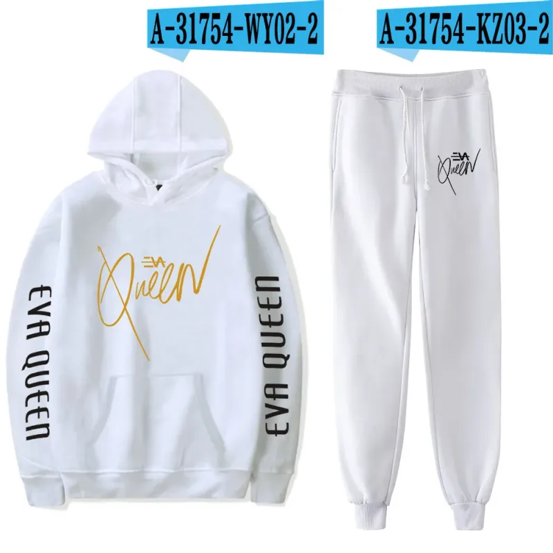 Hip hop confortável eva rainha impressão moletom moletom terno hoodies + calças terno meninos/meninas 2 peça conjunto roupas — image 26