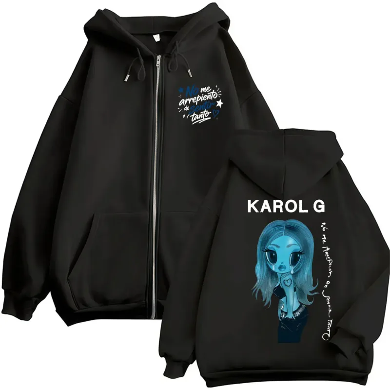Karol G No Me Arrepiento De Sentir Tanto New Album Zip Up Hoodies Fashion Aesthetic Music Men Sweatshirt Oversized Fleece Coats — image 6