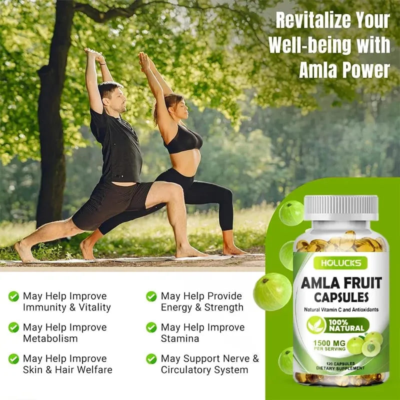 Natural Amla Capsules with High Potency Vitamin C Antioxidant Support Energy Metabolism Heart & Digestive Health