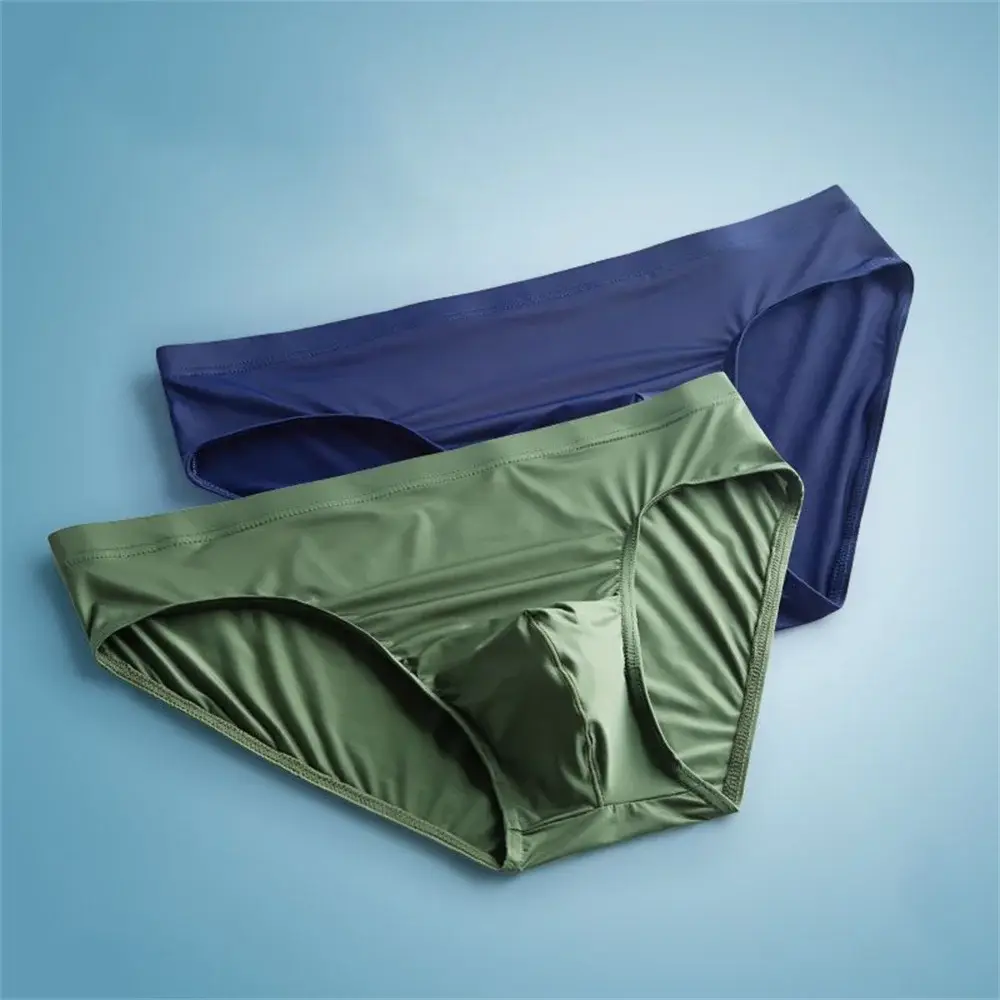 2pcs Big Pouch Nylon Men Underwear Briefs Ice Silk Male Seamless Underpants Low-Waist Manipis na Panty Plus Size — image 1