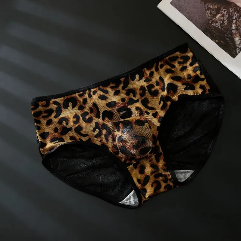 Men's Leopard Zebra Lace Brief 3D Contour Pouch High Rise Underpant High Elastic Sexy Male Underwear Breathable Sports Panties — image 2