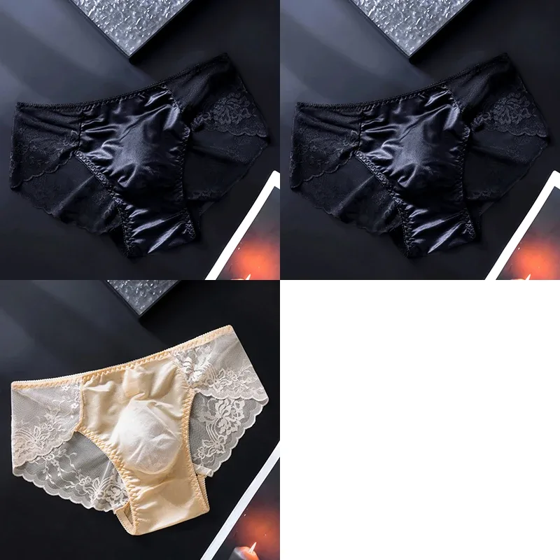 3PCS Men Sexy Lace Triangle Briefs Sexy Low Waist Seamless Panties Male Thin Breathable Comfortable Transparent Underwear