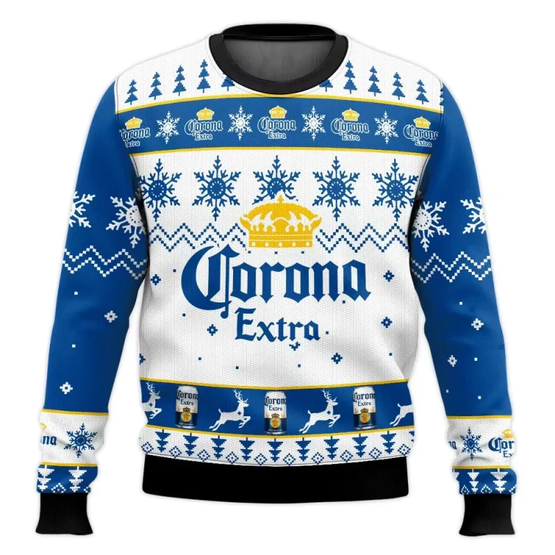 Suéter feio de cerveja Corona Natal cerveja feliz bebendo presente de Natal masculino e feminino plus size suéter elegante
