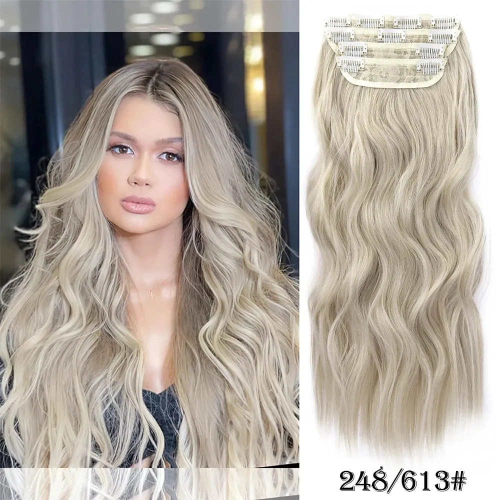 Leeons Wavy Clip In Hair Extensions 4 τμχ Φυσικά μαλακά μακριά κυματιστά Hairpieces Χοντρό διπλό κλιπ υφαδιού σε επεκτάσεις μαλλιών για γυναίκες — image 11