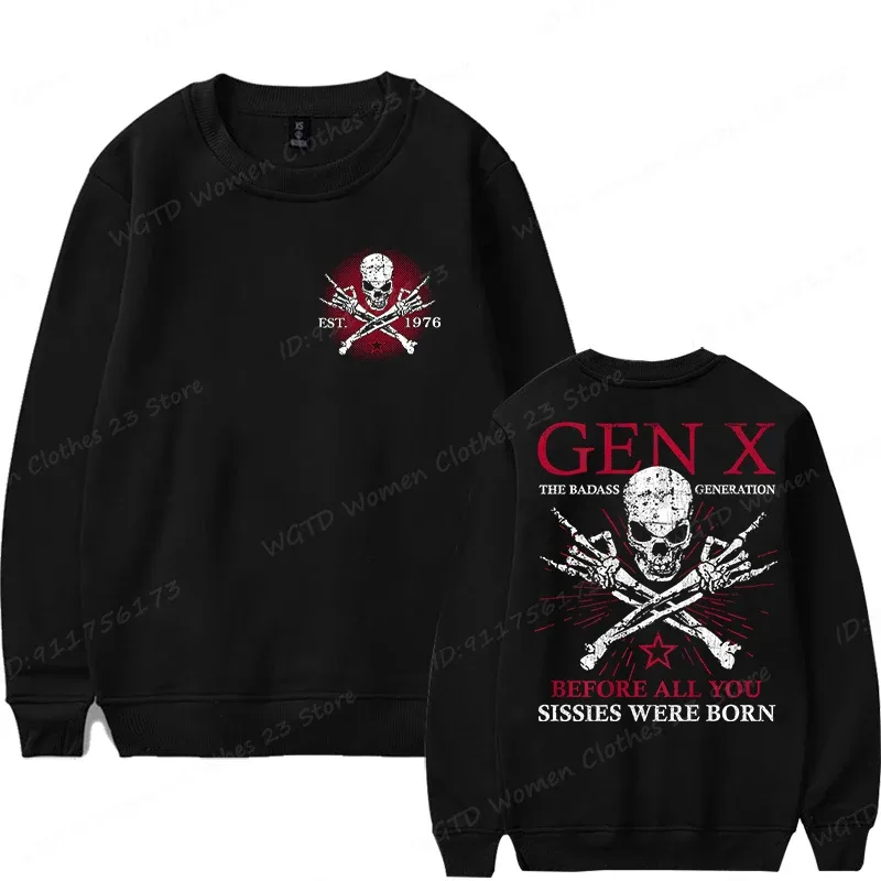 Funny Gen X Est 1965-1980 Sweatshirts For Men Women The Badass Generation Raised By Skulls Sweatshirt Long Sleeve Crewneck Tops — image 14