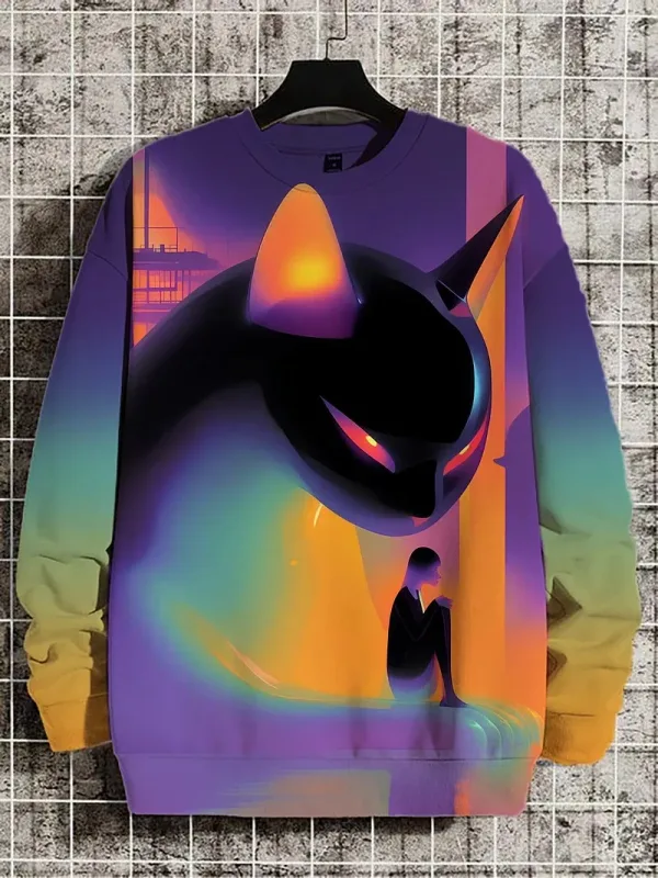 Mga Men's Animal Cat Sweatshirt Long Sleeved Sweatshirt O-Neck Fashion Cool Daily 3D Printed Japanese Art Prints Mga Casual Sweatshirt — image 5