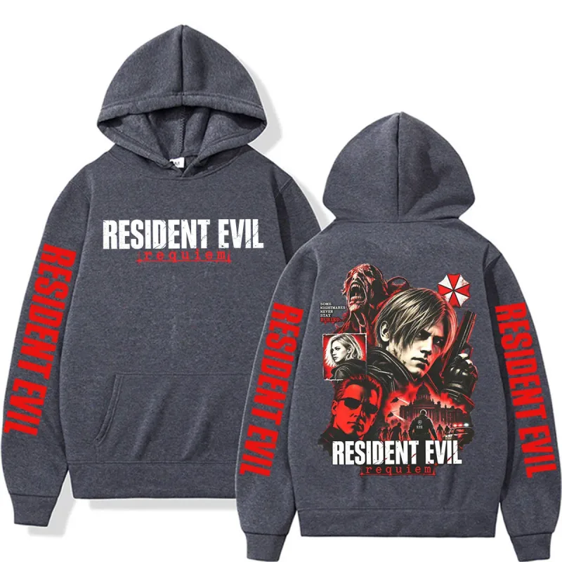 Leon Kennedy Resident Evil Requiem Merch Sweatshirt Mga Lalaki Babae Kaswal na Mataas na Kalidad ng Fleece Hoodie Harajuku Classic Gothic Hoodies