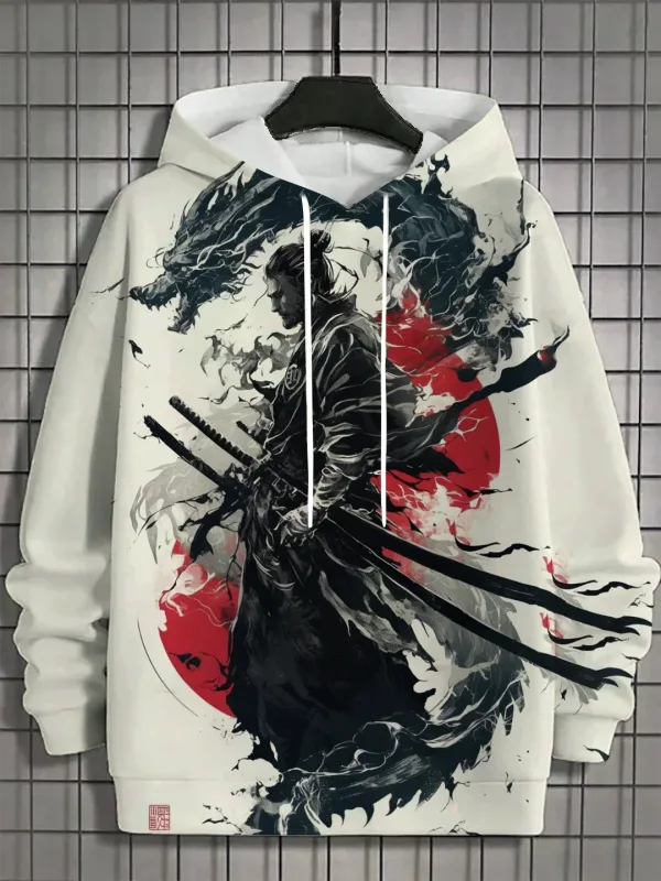2024 outono novo masculino 3d japonês samurai impressão moletom com capuz masculino e feminino casual moda masculina moletom com capuz de rua — image 4