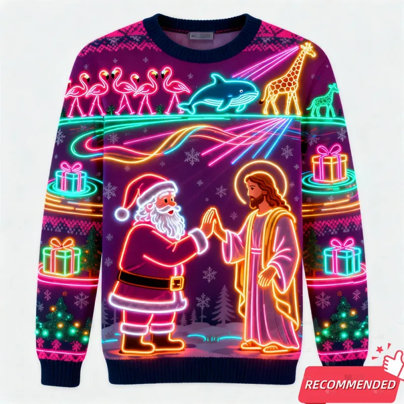 Falso luz de néon 3d impresso feio camisola de natal para mulheres roupas masculinas feliz natal boneco de neve engraçado santa jesus pullovers agasalho — image 6
