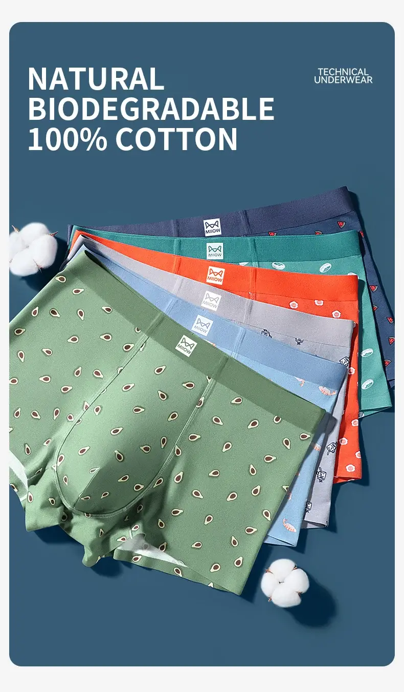 MiiOW Autumn Winter Cotton Men's Underwear Set Antibacterial Crotch Mens Underpants Funny Printed Breathable Man Boxers Briefs